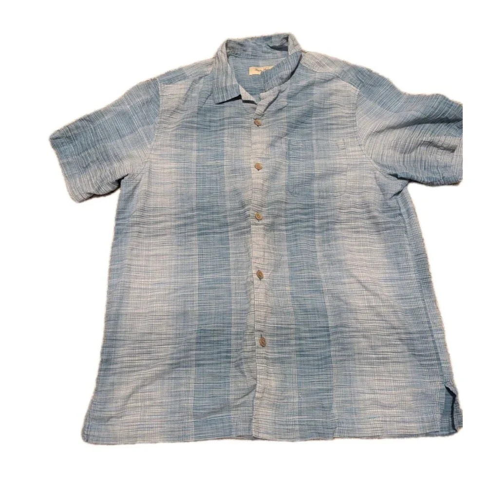 Tommy Bahama Blue Glen Check Plaid Button-Up Shirt Size Medium XL‎ Silk Cotton